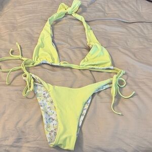 Yellow Floral Bikini Set reversible